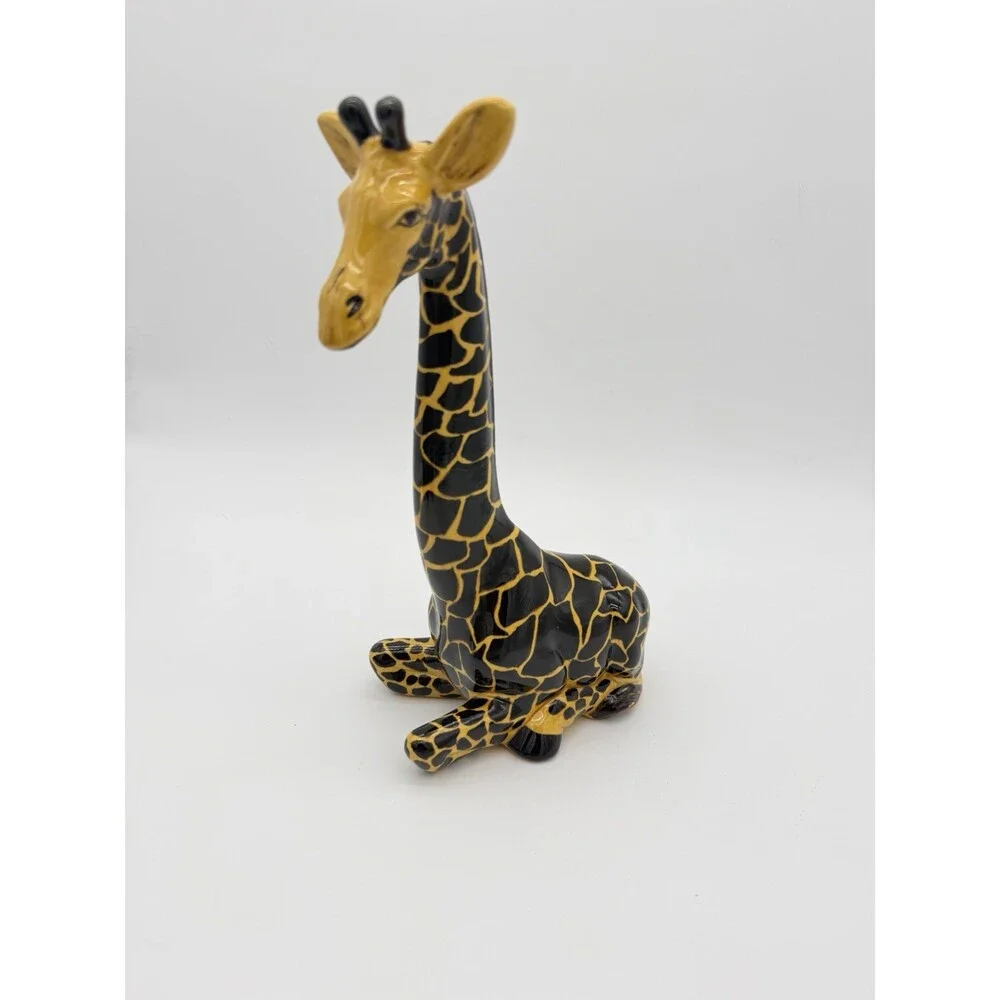 Studio Art Pottery Ceramic Giraffe Painted 10” Sculpture Signed Vintage Rare